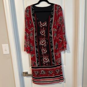 Allison Brittney Red and Black Floral Midi Dress